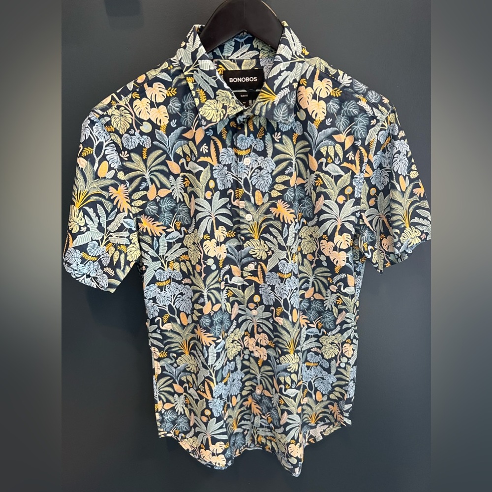 BONOBO - Button Down Dress Shirt - Flamingo Jungle Blue